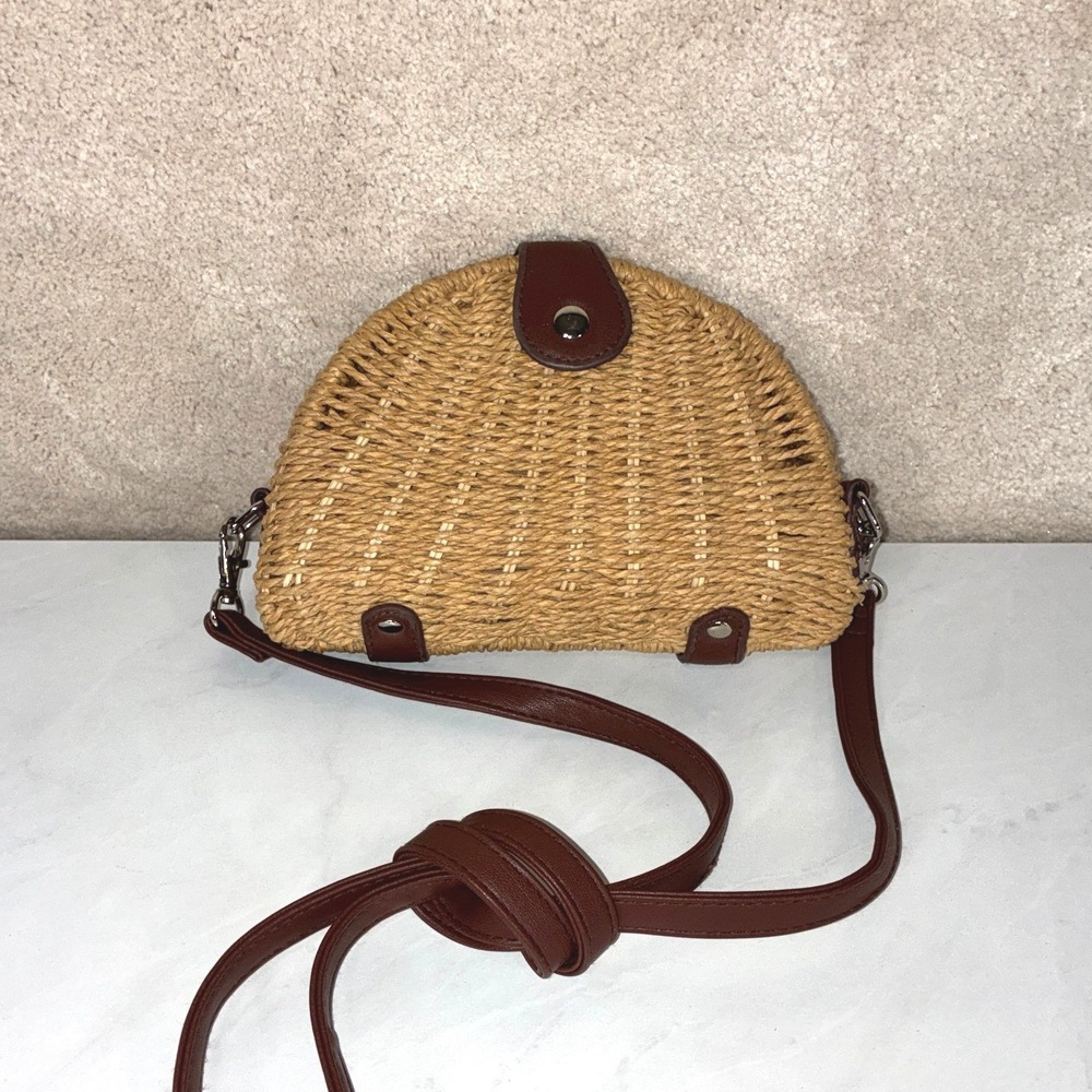White House Black Market Tan Crossbody - Small - Woven Straw Half Moon Boho bag